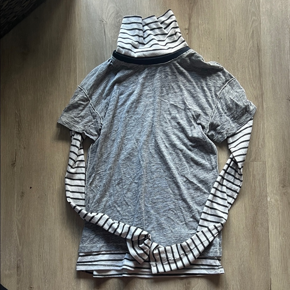 We The Free Striped Gray and White Turtleneck Top